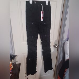 Black Cargo Pants Size S High Rise Boot Curvy Fit 12in